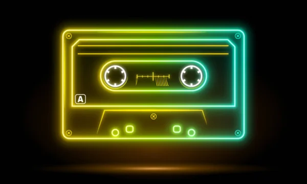 ネオンレトロオーディオカセットカラー ミュージックカセット カセットテープ ベクトルアート画像イラスト ミックステープレトロカセットデザイン 音楽ヴィンテージ オーディオテーマベクトルイラスト 鮮やかなグローネオンカセット — ストックベクタ
