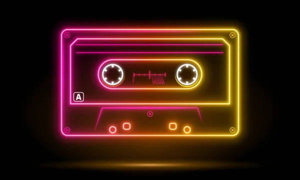 Neon Retro Audio Kazeta Barva Musiccasette Kazetová Páska Vektorové Umění — Stockový vektor