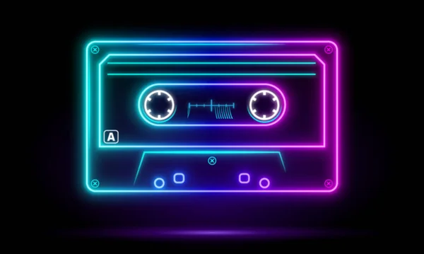 Neon Retro Audiocassetta Colore Musiccasette Cassetta Nastro Vettoriale Arte Immagine — Vettoriale Stock