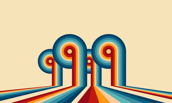 ヴィンテージストライプの背景 ポスター バナーサンプル 1970年代からのレトロな色 70年代 80年代 90年代 レトロなヴィンテージ70年代スタイルのストライプの背景ポスターライン 図形ベクトル設計図1980年代 — ストックベクタ