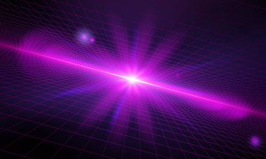 Sentetik dalga teli net çizimi. Soyut dijital arkaplan. 80 'ler, 90' lar Retro dalga siber şebekesi. Derin uzay yüzeyleri. Neon ışıkları parlıyor. Yıldızlı arka plan. Vektör 3B Hazırlama