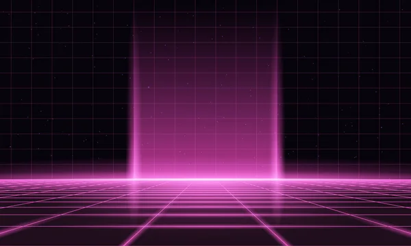 Rétro Science Fiction Arrière Plan Futuristic Grid Paysage Style Cyber — Image vectorielle