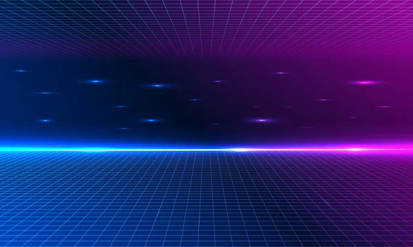 Retro Sci Fi背景未来グリッドの風景 1980年代のデジタルサイバー表面スタイル 3Dイラスト 無限のメッシュの底宇宙網の下の彗星 Synthwaveワイヤーフレームネットイラスト 80年代90年代レトロな未来 レトロな波のサイバーグリッド — ストックベクタ