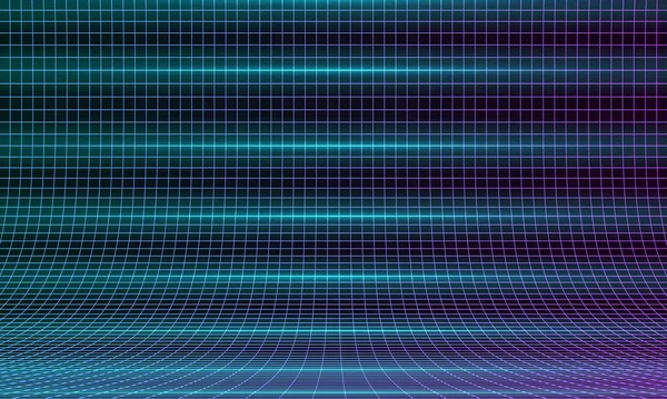 웨이브 와이어 프레임 Synthwave Wireframe 디지털 배경을 추상화 Retro Futurism — 스톡 벡터