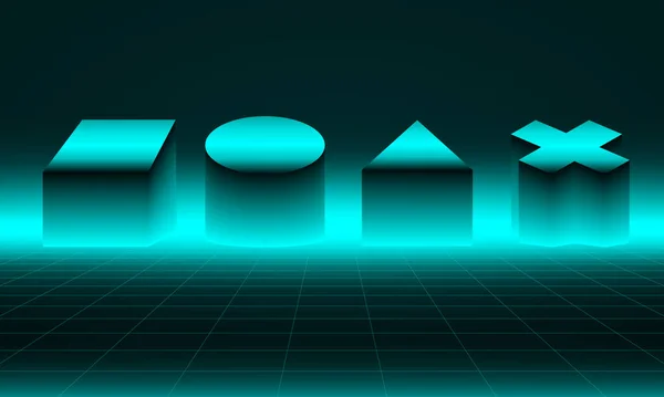 Futurisztikus Neon Dobogós Jelenet Sablon Termék Bemutatásához Absztrakt Geometriai Háttérrel — Stock Vector