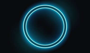 3D görüntü, mavi neon çerçeve, daire, halka şekli, boş alan, ultraviyole ışık, 80 'lerin modası, moda gösterisi sahnesi, soyut arkaplan, çerçeve tasarımı. Soyut kozmik enerji çemberi arka fon. Parlayan neon ışıklandırma fütüristik tarzı. 