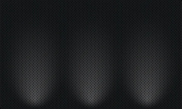 炭素繊維のテクスチャの背景 新技術の抽象的な ベクトル図 六角形の暗い背景 ブラックハニカム抽象金属グリッドパターン技術ランプからの光スポットと壁紙 — ストックベクタ