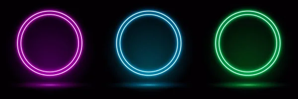 Görüntü Mavi Neon Çerçeve Daire Halka Şekli Boş Alan Ultraviyole — Stok Vektör