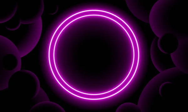 Vykreslování Modrý Neonový Kulatý Rám Kruh Kruhový Tvar Prázdný Prostor — Stockový vektor