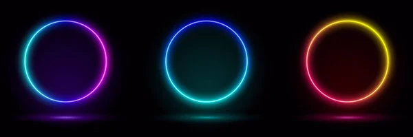 Renderowanie Niebieska Neonowa Okrągła Ramka Okrągły Okrąg Kształt Pierścienia Pusta — Wektor stockowy