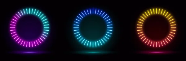 Renderowanie Niebieska Neonowa Okrągła Ramka Okrągły Okrąg Kształt Pierścienia Pusta — Wektor stockowy