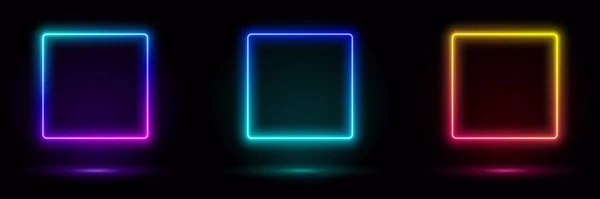 Rendering Cornice Quadrata Neon Blu Forma Quadrata Spazio Vuoto Luce — Vettoriale Stock