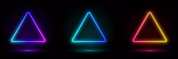 Render Blauw Neon Driehoekig Frame Driehoekvorm Lege Ruimte Ultraviolet Licht — Stockvector