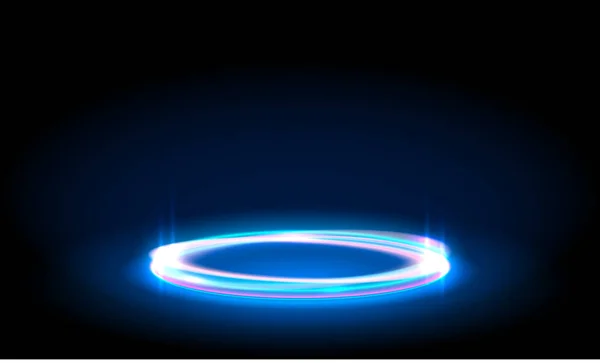 Cercle Lumineux Néon Anneau Lumineux Bleu Sur Sol Fond Abstrait — Image vectorielle