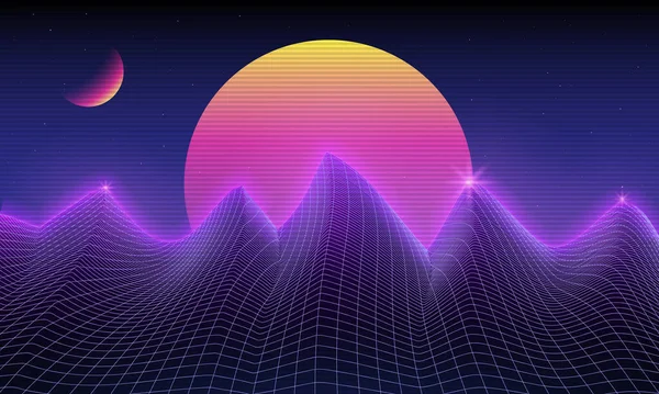 Retro Hintergrund Futuristische Landschaft 1980Er Jahre Stil Digitale Retro Cyber — Stockvektor