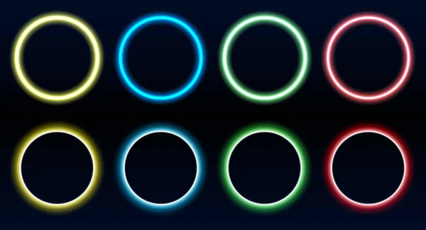Set Med Render Blå Neon Rund Ram Cirkel Ring Form — Stock vektor