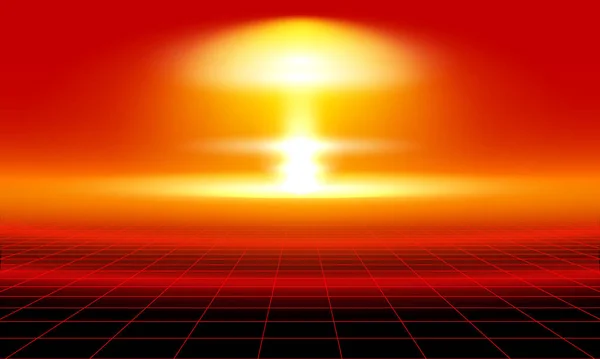 Vector Nuclear Explosion Rising Fireball Atomic Mushroom Cloud Retro Cyberpunk — Stock Vector