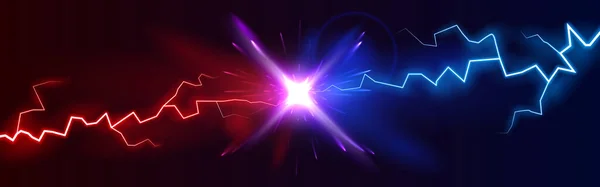 闪电与红蓝相间的背景 相对于横幅 强烈的彩色灯光和碰撞后的闪光 对抗的概念 竞争对比赛的游戏 凡尔索战役 — 图库矢量图片