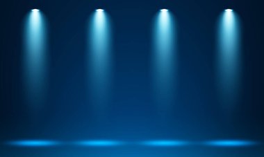 Orta çerçeveyi hedef alan ışık noktaları, ışık noktalı koyu arkaplan, 4 sabun, sahne ışıkları vektörü. Sahnede, sahnede, podyumda ışıklar parlıyor. Spot ışıklarıyla parlak bir ışık. Sahnenin ışıklandırması. Lambadan yansıyan ışık efekti