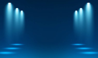 Orta çerçeveyi hedef alan ışık noktaları, ışık noktalı koyu arkaplan, 4 sabun, sahne ışıkları vektörü. Sahnede, sahnede, podyumda ışıklar parlıyor. Spot ışıklarıyla parlak bir ışık. Sahnenin ışıklandırması. Lambadan yansıyan ışık efekti