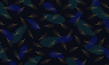 Altın yapraklar sanat arkaplan vektörü. Altın rengi lüks, soyut duvar kâğıdı. Parmak izi, ev dekorasyonu, kumaş ve kapak tasarımı için tasarım. vektör illüstrasyonu.