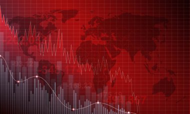 Düşen dünya ekonomisi ve iş ekonomisi ya da ekonomik düşüş ve uluslararası ekonomi ile dünya iş krizi 3D illüstrasyon tarzında bir mali konsept olarak düşüş eğilimi ile.
