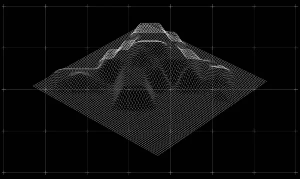 Fui Gui 3D矢量景观扫描网格 摘要未来主义背景 Sci Fi高科技设计 合成波线框网图 摘要数字背景 90年代复古未来主义 复古波网络网格 — 图库矢量图片