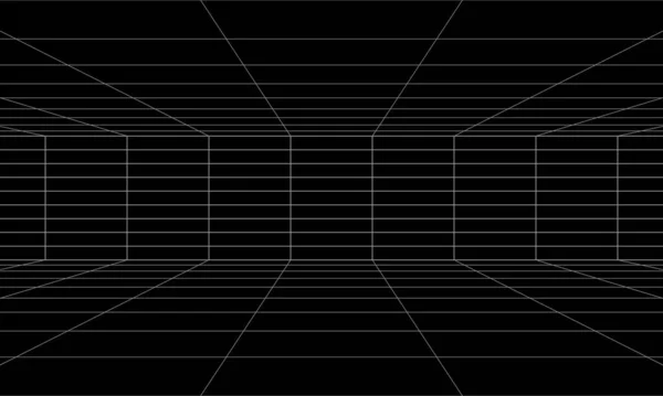 空旷的未来派数字包厢灰黑色背景与白色网格空间线条的色彩表面 网络网络技术 与背景有关 合成波线框网图 — 图库矢量图片