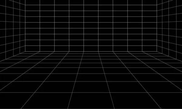 Prázdné Futuristické Digitální Box Místnost Šedočerné Pozadí Bílou Mřížkou Prostor — Stockový vektor