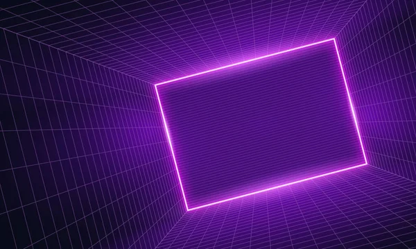 Empty Futuristic Digital Box Room Vibrant Color Background White Grid — Stock Vector