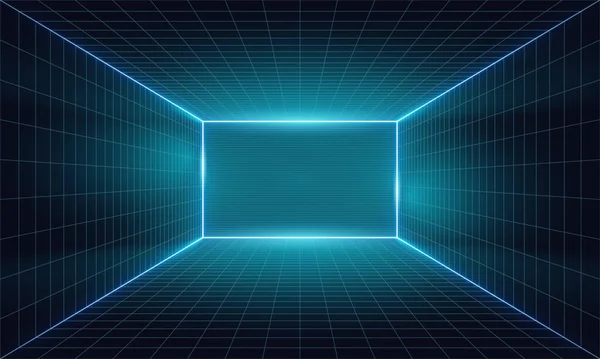 Leere Futuristische Digitale Box Raum Lebendigen Farbhintergrund Mit Weißem Gitter — Stockvektor