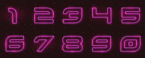 Glowing Neon Tube Font Retro Text Effect Numbers Vibrant Neon — Stock Vector