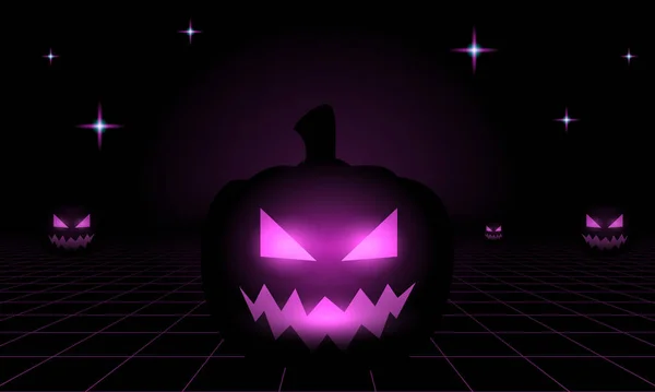 Halloween Retro Cyberpunk Style 80S Sci Background Futuristic Laser Grid — Stock Vector