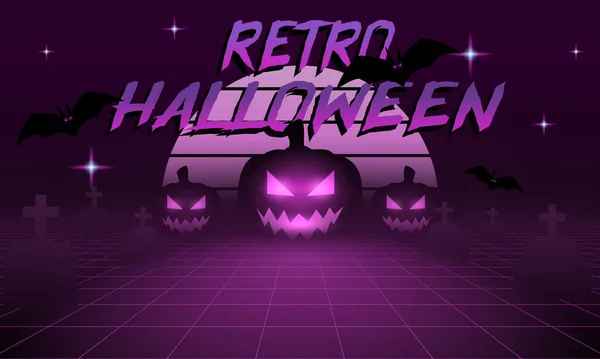 Halloween Retro Cyberpunk Stílusú Évek Sci Háttér Futurisztikus Lézerrács Táj — Stock Vector