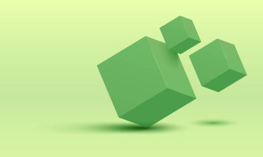 Beyaz ve lavanta küpleri. Boks yap. Vektör çizimi. 3D küplerin vektör çizimi, uçan küpler, üç boyutlu figürlerden soyutlama, küplü uzay, 3D nesneler