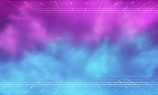 Synthwave Проволочная Сетка Иллюстрация Дымом Туманом Абстрактный Цифровой Фон Ретро — стоковый вектор