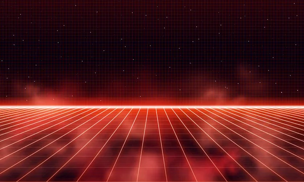Illustration Filaire Synthwave Avec Fumée Brouillard Fond Numérique Abstrait 80S — Image vectorielle