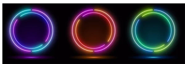 Render Blauw Neon Rond Frame Cirkel Ringvorm Lege Ruimte Ultraviolet — Stockvector