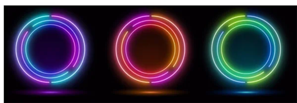 Render Blå Neon Rund Ram Cirkel Ring Form Tomt Utrymme — Stock vektor
