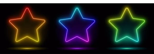 Render Blauer Neon Sternenrahmen Sternenform Leerer Raum Ultraviolettes Licht 80Er — Stockvektor