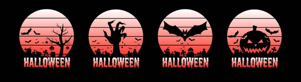 Vintage Sunset Halloween Shirt Design Happy Halloween Fest Tryck Set — Stock vektor