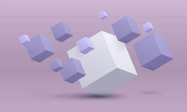Vita Och Lavendelkuber Lådan Vektorillustration Vektor Illustration Kuber Flygande Kuber — Stock vektor