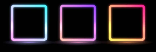 Neon Squareset Blå Röd Lila Grön Belysa Ram Design Abstrakt — Stock vektor