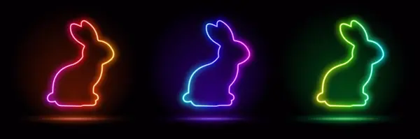 Render Blaue Neon Kaninchenform Leerer Raum Ultraviolettes Licht 80Er Jahre — Stockvektor