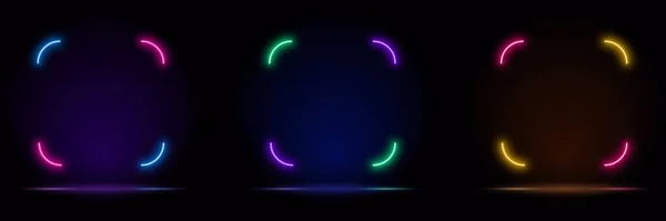 Неоновый Квадрат Комплект Синей Красно Фиолетовой Зеленой Подсветки Абстрактный Космический — стоковый вектор
