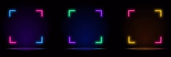 Neon Quadrat Set Aus Blauem Rot Violettem Und Grünem Licht — Stockvektor