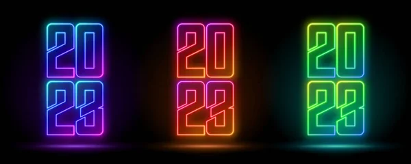 Рендеринг Набор Цифр Голубого Неона 2023 Пустое Пространство Ультрафиолетовый Свет — стоковый вектор