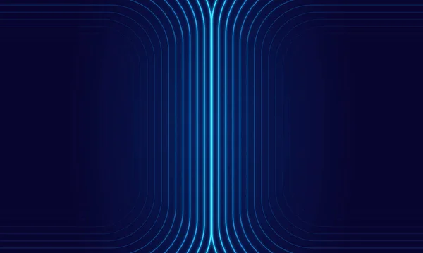 数字几何元素抽象矢量背景 深蓝色背景 现代线条曲线抽象奢华展示背景 明亮的霓虹灯照亮宇宙生机勃勃的蓝色隧道 — 图库矢量图片