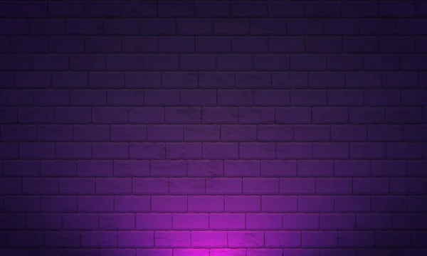夜のレンガの壁 ネオンライトの紫色の背景 ベクトルイラスト レンガの壁の背景 壁紙は濃い紫色で端に影が付いています ネオンイラストなどのデザイン作品の背景 — ストックベクタ