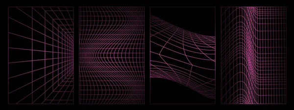 Eine Reihe Von Gradienten Verzerrten Gittermustern Vektorillustration Deforn Grid Verzerrung — Stockvektor
